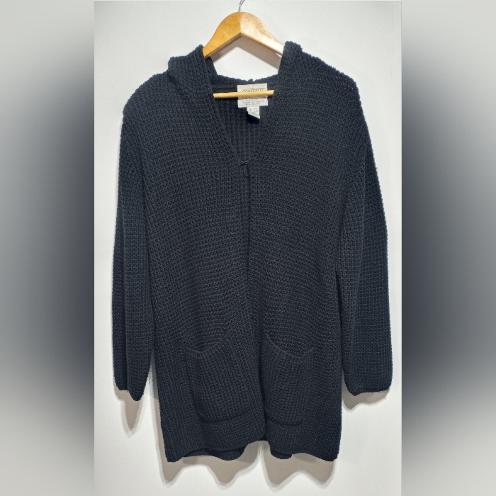 Vintage SIDEFFECTS Plus Hooded Cable Knit Cardigan Black Size 2XL